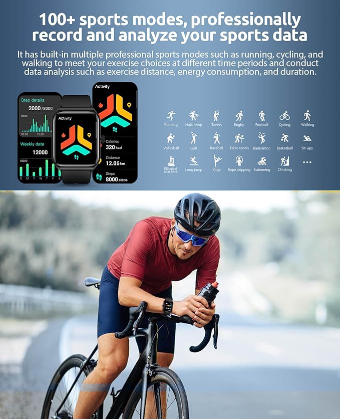 Smart Watch for Men Women with SOS Emergency Alert, 1.91" GPS Watcher with 100+ Sports Modes, Blood Pressure/Blood Oxygen/Heart Rate/Sleep Monitor, IP68 Waterproof Smartwatch for Android iOS