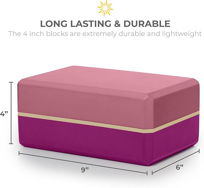 Sunshine Yoga 4" Striped Yoga Block, 10 Pack Bulk EVA Foam Yoga Blocks, Firm and Supportive Yoga Brick, Balance Foam for Stretching, Pilates, and Workout, 4" x 6" x 9"