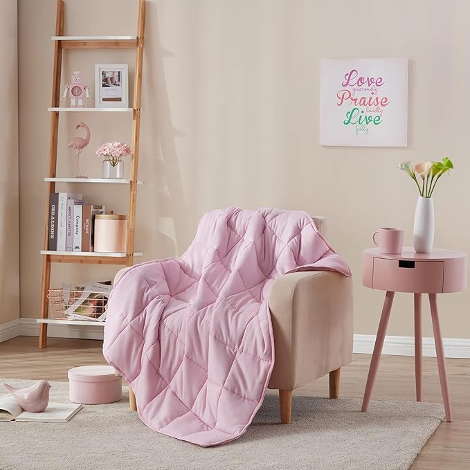 L'AGRATY Weighted Blanket - 40"x60" 7lbs Cooling Breathable Microfiber Material with Glass Beads Small Blanket All-Season Summer Fall Winter Soft Thick Comfort