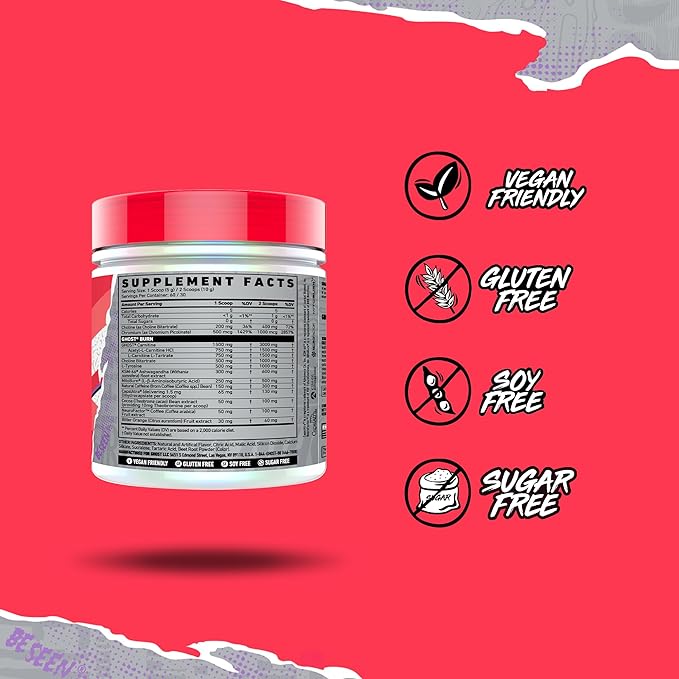 GHOST Burn Weight Management Powder, Kiwi Strawberry (60 Servings) - Metabolism & Energy Support Supplement for Men & Women - Natural Caffeine, L-Carnitine & L-Tyrosine - Soy & Sugar-Free, Vegan