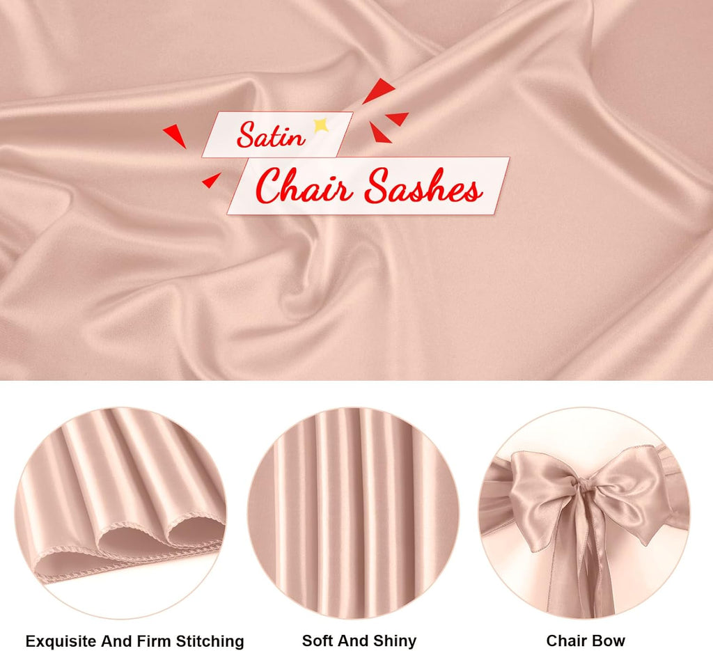 10 PCS Blush Pink Satin Chair Sashes Bows Universal Chair Ribbon Ties Back Sash for Wedding Party Reception Events Banquets Hotel Event Chair Cover Decoration (7x108 inch)