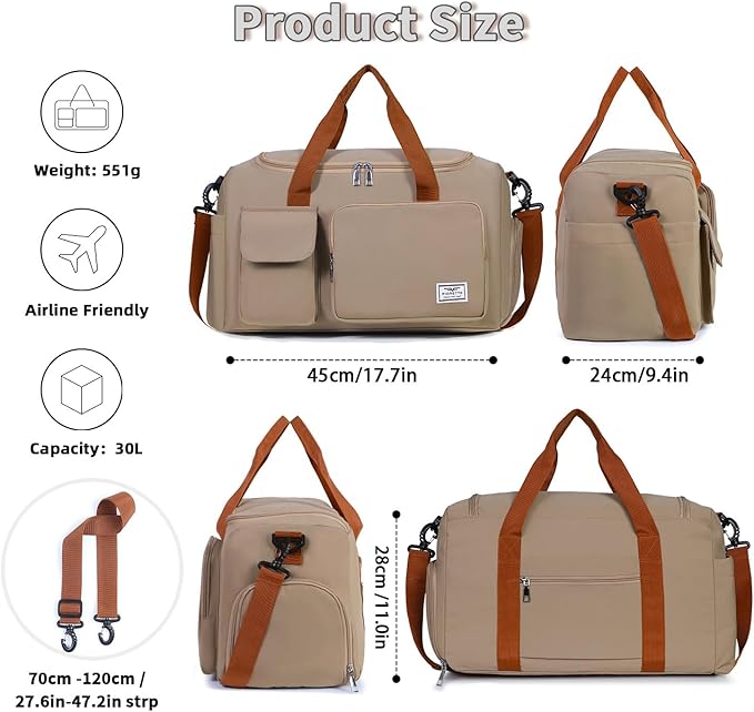 FIORETTO Women's Gym Duffle Bag with Shoes Compartment, 37L Capacity, Ideal for Travel, Gym, Sports, Duffel, Weekender