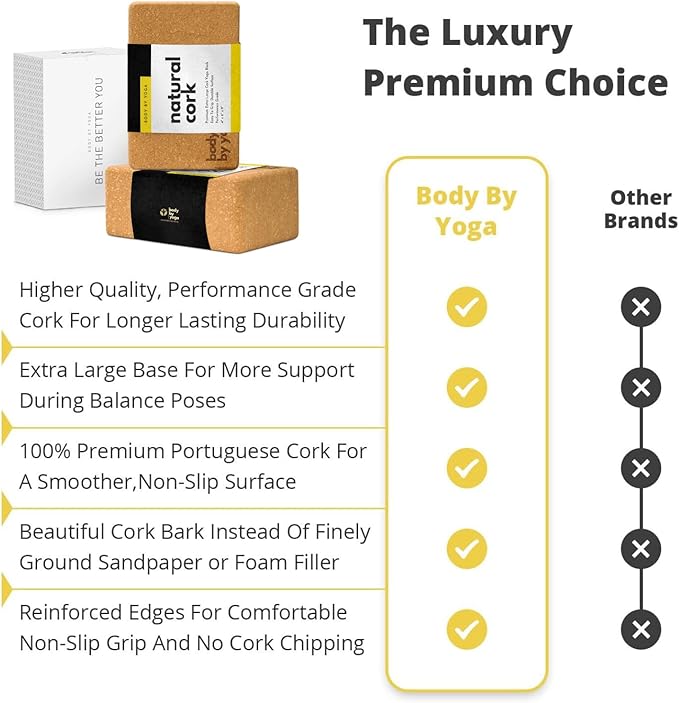 Premium Cork Yoga Blocks - Extra Large Yoga Block 2-Pack or Extra Tall 1-Pack for Inflexible Yogis | Natural, High-Density Cork for Superior Support & Stability | Optional Yoga Strap & Gift Box