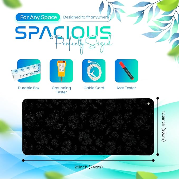 Grounding Mat for Feet, Chair & Yoga | Earthing Grounding Mat for Pain Anxiety Pain Relief, Inflammation | Spacious Grounding Pads for Sleep & Wellness | Includes Grounding Tester, Cable & Mat Tester