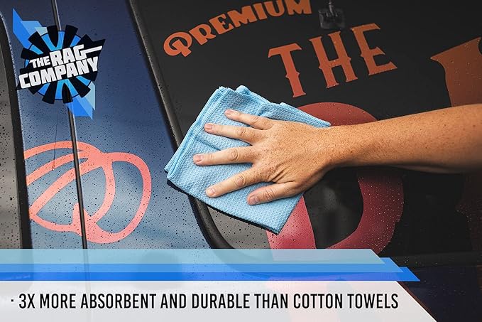 The Rag Company - Standard Waffle Weave Microfiber Towels (2-Pack) Detailing, Window, Glass and Drying, Wax & Polish, Lint-Free, Streak-Free, 370gsm, 16in x 24in, Royal Blue