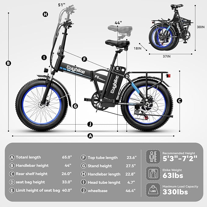 Foldable Electric Bike for Adults, 30+MPH, 48V 20Ah Removable Battery up to 80Miles, 20" Fat Tire Peak 1000W Motor Dirt Ebike Adult Electric Bicycle for City Commute Beach Mountain Adventurous E Bike