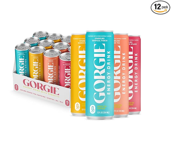 GORGIE Sugar Free Natural Energy Drinks, BestSellers Variety (12 Pack) - Healthy Energy Drinks - Natural Coffee Replacement with Green Tea Caffeine and Biotin - 150mg Caffeine, Vegan, & Low Calorie
