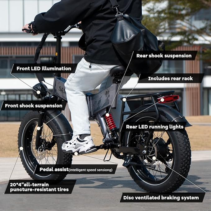 Folding Electric Bike for Adults, 20'' 1500W Peak Fat Tire Ebike, Up to 70 Miles 30+MPH Electric Mountain Bike with 52V 20AH Removable Battery, Dual Suspension, 7-Speed,UL Certified