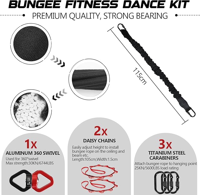 Heavy Duty Bungee Fitness Set – Professional 4D Bungee Resistance Band for Home Gym, Yoga & Air Dance – Adjustable Harness with 360° Rotational Device,Includes Workout Guide