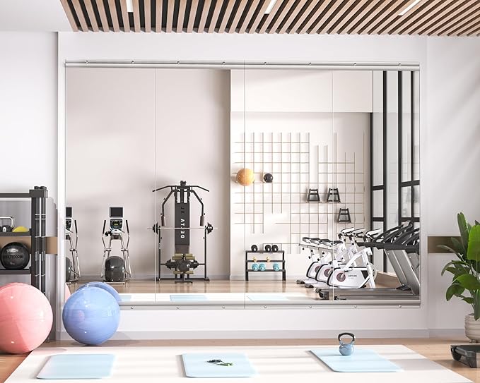 Hasipu Home Gym Mirror 55" L x 21" W - 3PCS Large Full Body Mirror for Yoga, Wall-Mounted Mirrors for Fitness, Garage, Dance Studio, 0.16in Tempered Glass Frameless