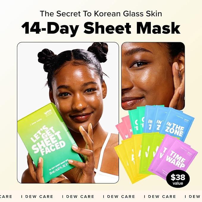 I DEW CARE Glass Skin Facial Sheet Mask Variety Pack - Let's Get Sheet Faced | 14 Days Facial Masks Set, Moisturizing Face Masks Skincare, Korean Face Mask, Hydrating Collagen Face Mask, 14 Count