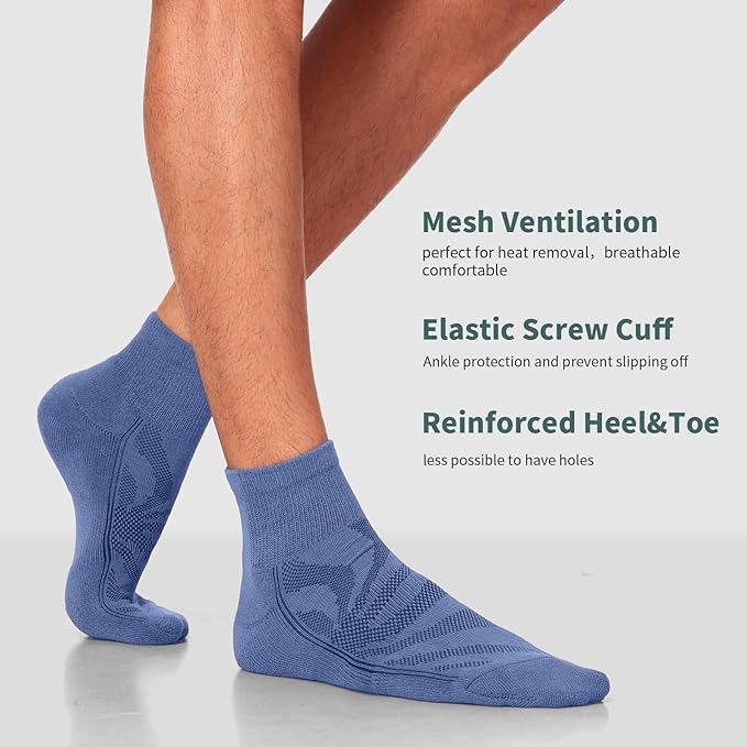 Lapulas 6 Pack Men's Ankle Socks with Cushion, Cotton Quarter Socks for Sport Training Running