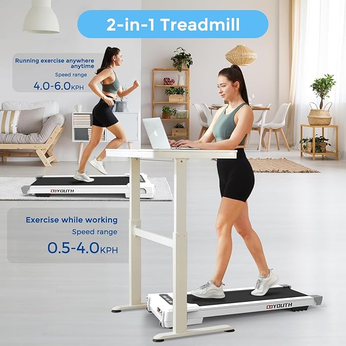GOYOUTH Walking Pad Treadmill, Under Desk Treadmill for Home Office, Wide Belt Compact Treadmills 300 lbs Capacity, 2.25HP Shock-Absorbing Walking Jogging Running Machine Remote Included