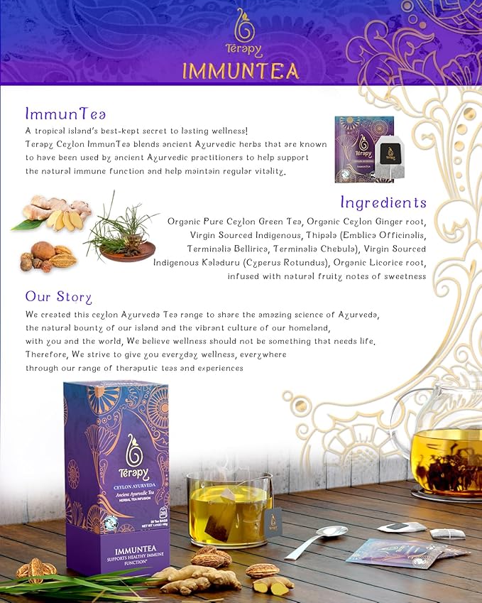 Térapy Ceylon ImmunTea Ayurvedic Tea | All Natural Herbal Ingredients | 20 Count Individually Wrapped Tea bags | Helps boost your immunity naturally