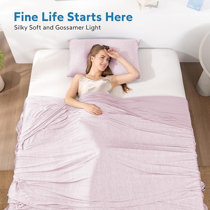 HOMFINE Cooling Blankets for Hot Sleepers - Summer Blanket Thin Lightweight Breathable Soft Double Side Enhanced Cooling for Bed Couch Sofa, Keep Cool for Night Sweats (Pink, 90 x 90 inches)
