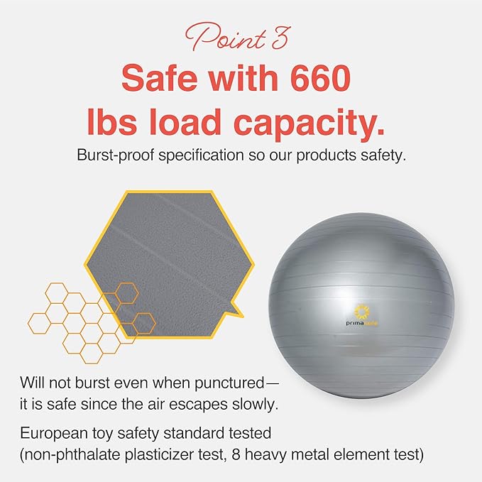 Exercise Ball for Balance Stability Fitness Workout Yoga Pilates at Home Office & Gym Birthing Ball for Pregnancy, Office Ball Chair