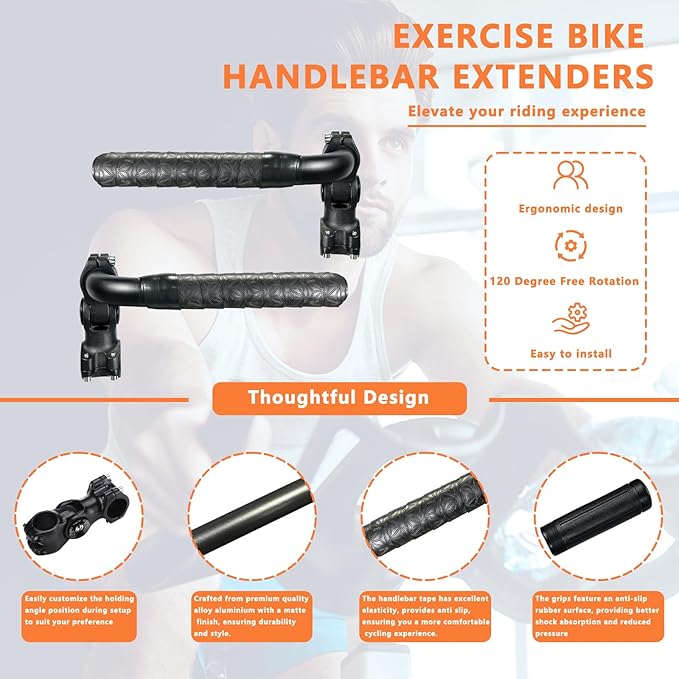 Handlebar Extender for Peloton Indoor Exercise Bikes, 1 Pair of Ultimate Handlebar Extension of Peloton Accessories (Bull-horn (with Black Tapes))