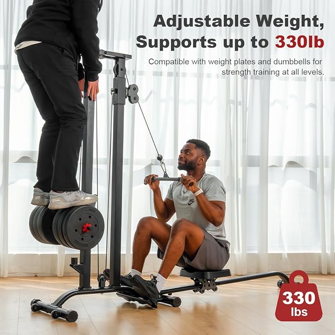 TOUSAINS Cable Machine Home Gym, 330 Lbs Plates Loaded Cable Crossover Machine, 2 in 1 Functional Trainer with Rowing Machine, Space Saving Design for Home Gym