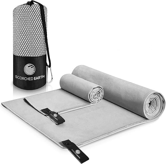 ScorchedEarth Microfiber Travel & Sports Towel Set (Slate Gray) - XL Set (39x70.5 & 12x24)