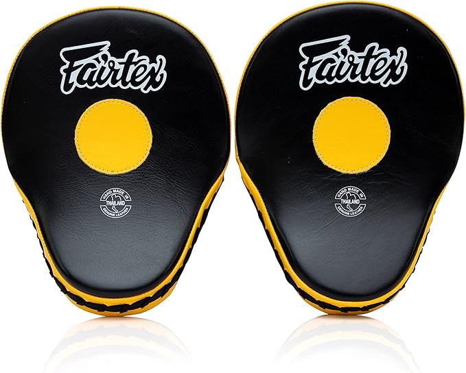 Fairtex FMV9 Contoured Focus Mitts |Striking Accuracy & Protection for Boxing, Muay Thai, Kickboxing |Ergonomic Design, Soft Padding, Secure Fit Leather