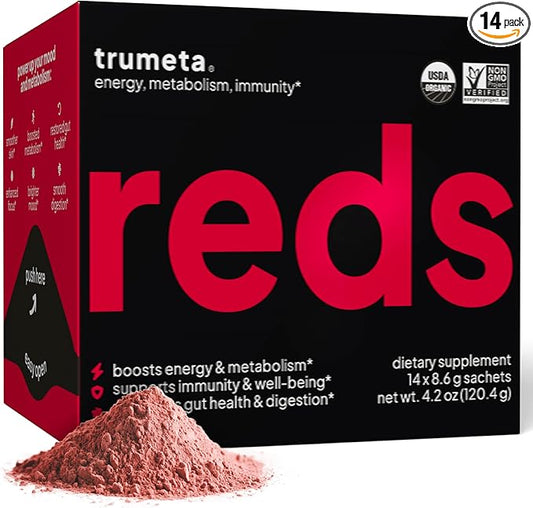 Superfood Reds Powder Packs - for Immune Support and Memory I Reds Superfood Powder Antioxidants Polyphenols Blend with Organic Acai Berry, Goji Berry, Pomegranate - 14 Sachets