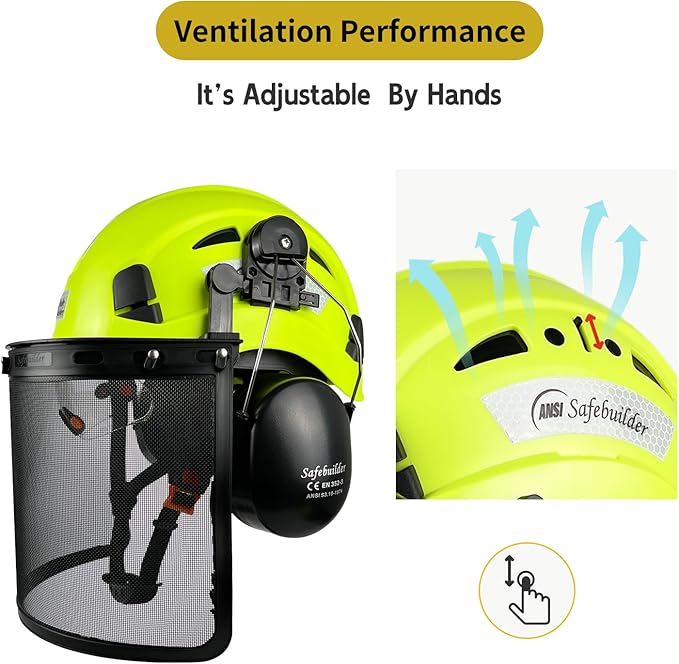 Forestry Safety Helmet with Build-in Visor Mesh Face Shield Ear Muffs 4 in 1 Chainsaw Safety Hard Hats