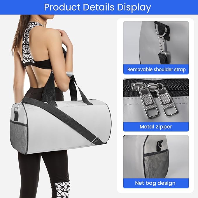 C&F BOGMOST Small Gym Bag for Travel & Duffel - 20 Inch Lightweight Carry On Bag for Men & Women, Mini Duffel Bag,Perfect for Sports, Weekend Trips, and Overnight Stays, Grey