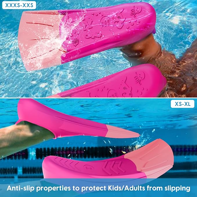 Gintenco Swim Fins, Kids Swim Training Fins for Lap Swimming, Travel Size Flippers with Mesh Bag, Silicone Swimming Fins for Kids Teens Adults Women Men