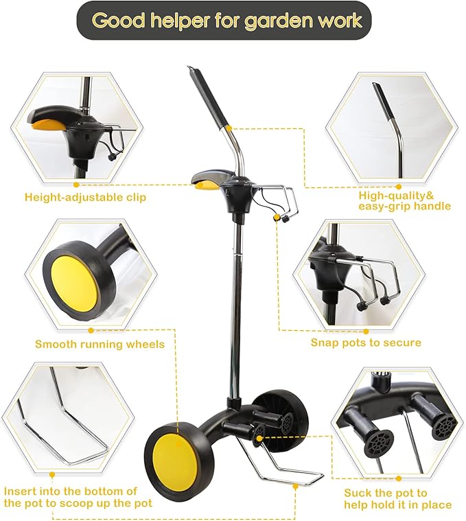 SQUEEZE master Garden Pot Mover with Free Wheels-Good Helper for Carrying Heavy Pots Max 165 Lbs-Potted Plant Mover with Suction Cup and Pot Hook