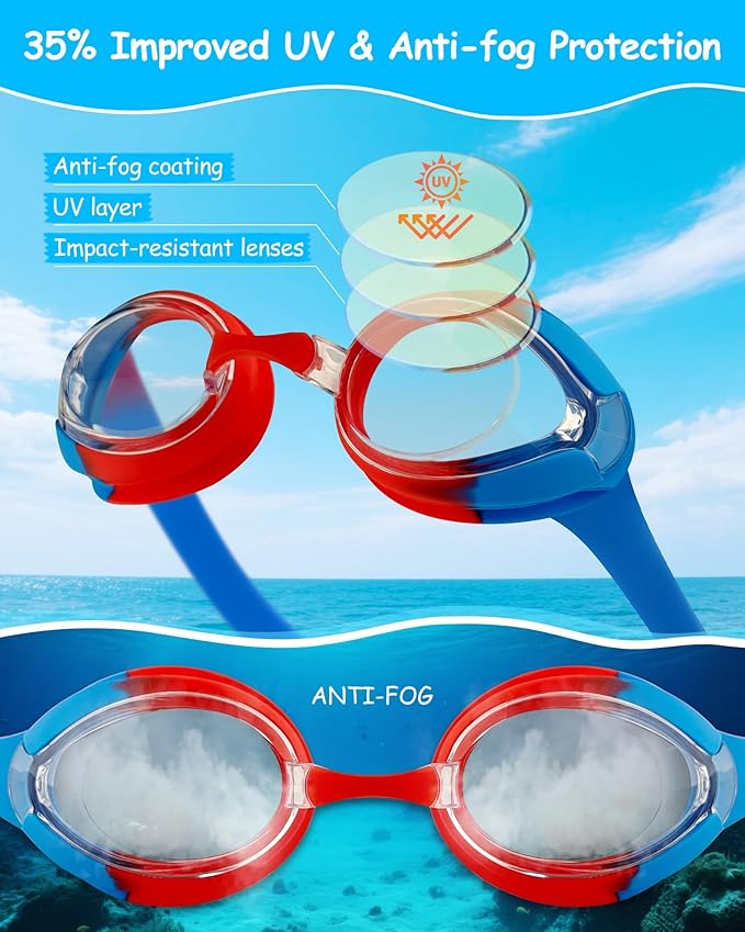 Kids Swim Goggles, Anti-fog and UV Protection with Swim Cap for Age 3-15 Youth Boys Girls Toddler
