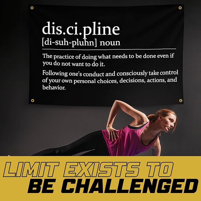 Gold Trident Discipline Motivational Gym Banner - Inspire Your Workout with this Banner - Perfect Fitness Wall Decor for Gym, Dorm - Stay Motivated with Cool Motivation Art - 3x5 Feet