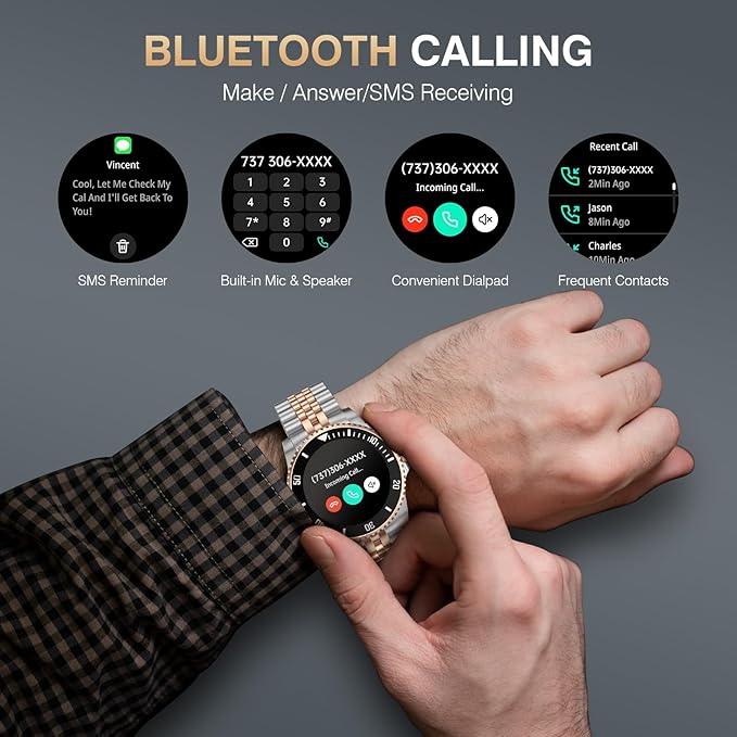 2025 DA GPT Smart Watch with Bluetooth Call,1.19-inch AMOLED Display, 24/7 Heart Rate, Blood Oxygen, Blood Pressure, Sleep Monitor, 107 Sports Fitness Tracker, Compatible Android and iOS Silver Gold