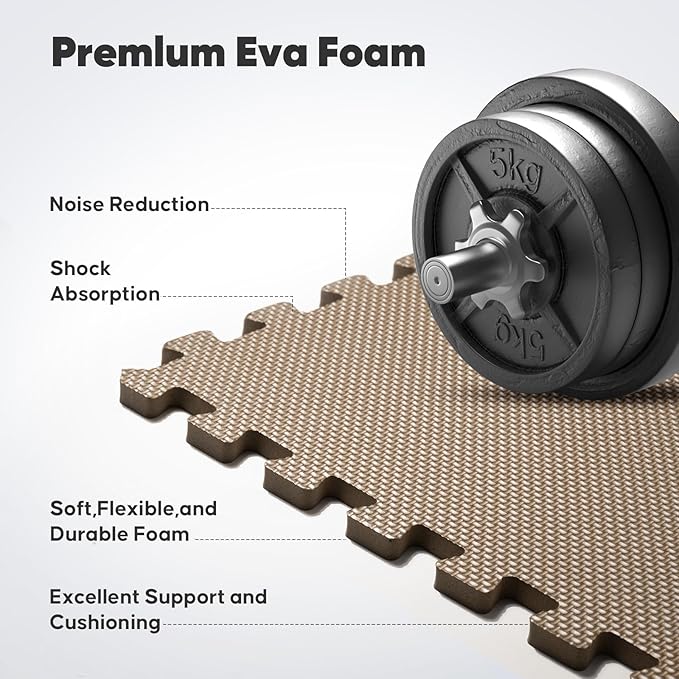 Home Gym Mat, Puzzle Exercise Mat, EVA Interlocking Foam Floor Tiles for Home Workout Equipment and Kids' Play Areas - Blue, 24 in x 24 in x ½ in - (Brown, 24 Pack(96 SQ FT))