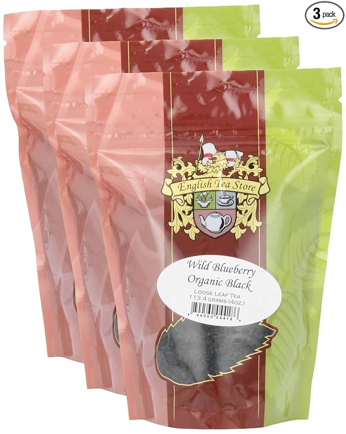 English Tea Store Loose Leaf, Wild Blueberry Organic Black Tea, 4 Ounce (Pack of 3)