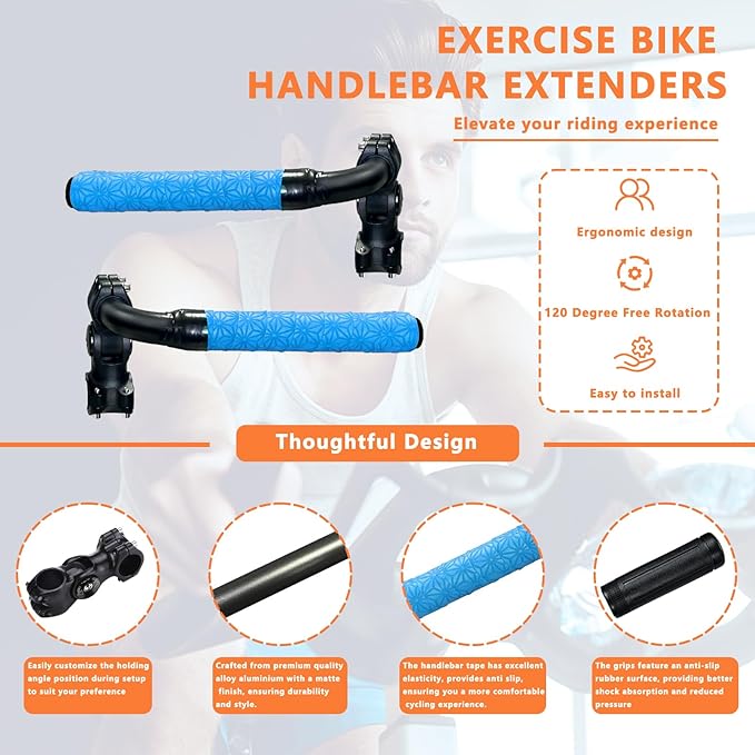 Handlebar Extender for Peloton Indoor Exercise Bikes, 1 Pair of Ultimate Handlebar Extension of Peloton Accessories (Bull-horn (with Blue Tapes))