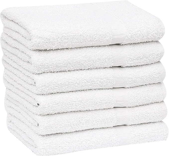 Gold Textiles 60 Pack White Hotel Bath Towels Bulk 20x40 Inches - Cotton Blend Economy Cheap Bath Towel for Commercial Uses, Gym, Salon, Spa & Hair - Lightweight Quick Dry (60 Pcs White)