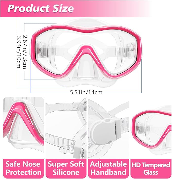 GoseWave Snorkeling Gear for Kids, Kids Snorkel Set for Ages 5-15, Anti-Fog Diving Mask and Dry Top Snorkel Set, Unisex Swimming Goggles with Nose Cover