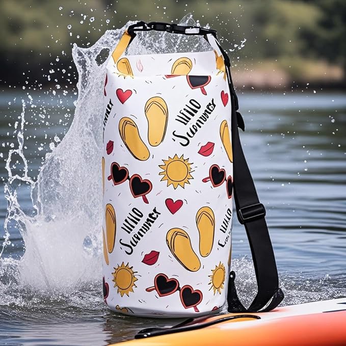 Dry Bag Waterproof,10L Roll Top Backpack Floating Dry Bag for Kayaking Boating Swimming Hiking Camping Outdoor Activities,White Summer