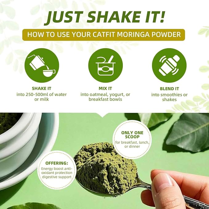 Matcha Powder with Moringa, Green Tea and Resveratrol, 4-in-1 Superfood for Energy, Immune, Digestion and Antioxidant Support, Vegan, Gluten-Free, 5.64 oz