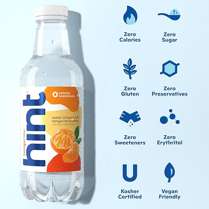 Hint Fruit-Infused Bottled Water, Tangerine - Sugar Free Flavored Water with Zero Calories, Naturally Flavored, and No Artificial Sweeteners - 16 Fl Oz (Pack of 12)