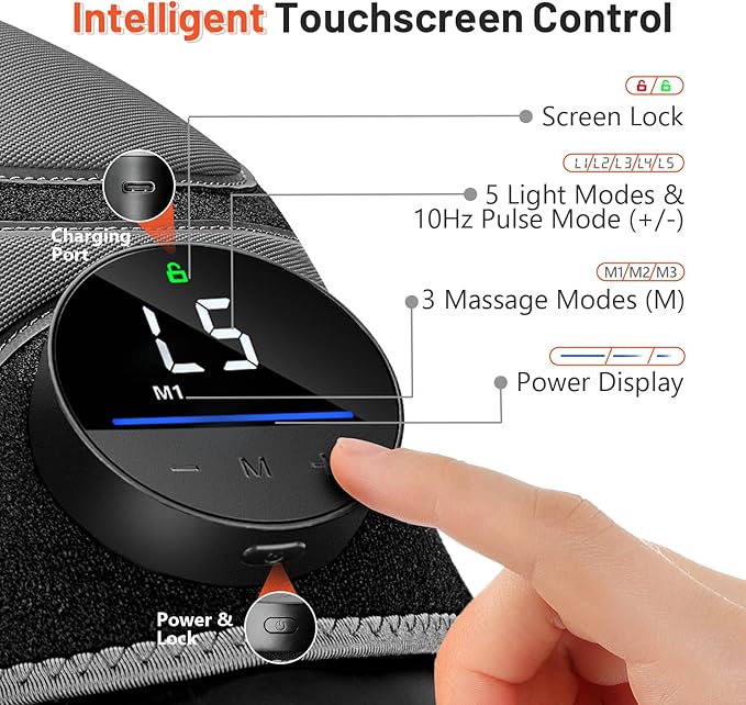 HALIDODO Upgrade 4 Vibration Massage Area Knee Brace & Red Light Therapy for Knee Pain Relief 660nm&850nm Red Light Therapy Device for Knee/Joint/Elbow/Shoulder Pain Relief, Gift for Mom