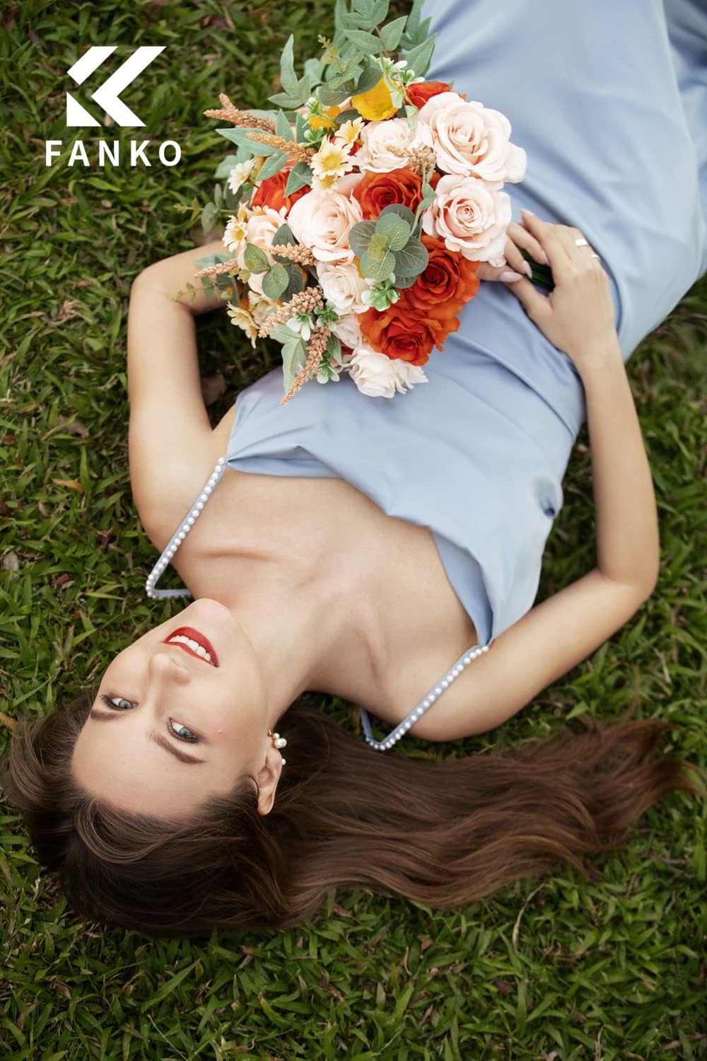 FANKO Rose Artificial Flowers Combo for DIY, Fake Orange Rose Artificial Silk Flowers with Greenery, Real Looking Artificial Faux Flowers for Wedding, Table Decoration, Centerpieces, Party, Home Décor