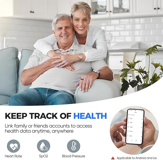 Smart Health Ring for Women & Men Fitness Tracker with Heart Rate, Blood Pressure,Blood Oxygen,Step Counting, Sleep Monitoring,IP68 Waterproof for iPhone and Android, No Subscription Fee (Silver, 7)