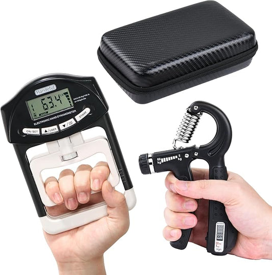 Handeful Grip Strength Tester Trainer - Dynamometer Handgrip Measurer Meter, Handheld Strengthener Exerciser for Sports, School, and Home Use (198Lbs / 90Kgs)