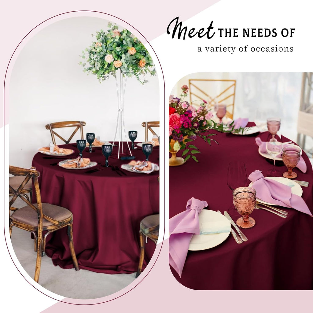 10 Packs Satin Tablecloth 120 Inch Burgundy Round Table Cloth Silk Tablecloth Smooth Fabric Overlay Satin Table Cover Decoration for Wedding Party Banquet Events