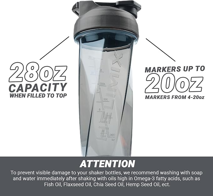 HELIMIX 2.0 Vortex Blender Shaker Bottle Holds upto 28oz | No Blending Ball or Whisk | USA Made | Portable Pre Workout Whey Protein Drink Shaker Cup | Mixes Cocktails Smoothies Shakes | Top Rack Safe