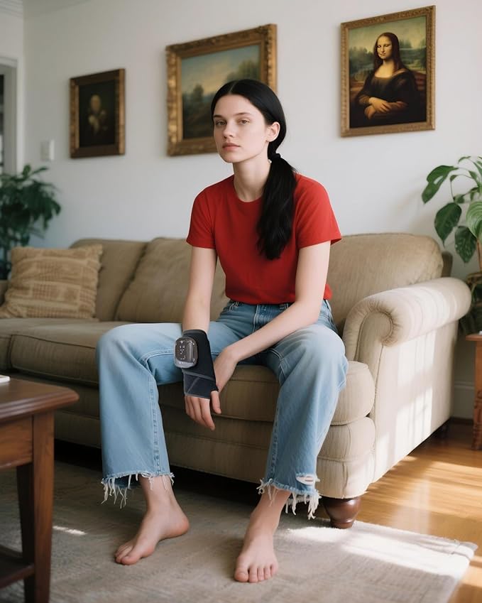 Red Light Therapy Wristband with Heat & Massage, Red Light Therapy Belt - 36 LED Lights, 5 Massage Levels & 3 Heat Settings, Rechargeable Portable Design(1Pce Black)