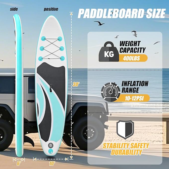 10' Inflatable Stand Up Paddle Board, Ultra-Light Wide Yoga Board for All Skill Levels with Premium SUP Paddleboard Accessories, 84L Waterproof Bag, Non-Slip Comfort Deck for Youth & Adults