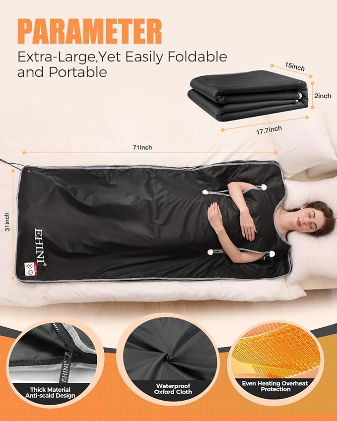 Infrared Sauna Blanket-Sauna Blanket for Home Use, Portable Design for Relaxation and Detoxification Highest 176℉, 20-60 Minutes Timer, 6 ft x 2.65 ft（Pitch-Black）