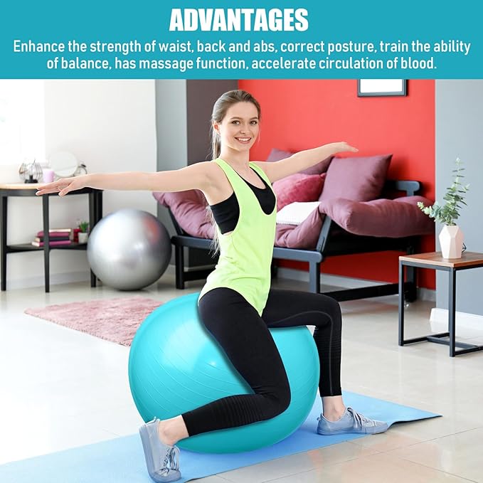 Leyndo 2 Pcs Yoga Ball Exercise Ball Large 26 Inch Exercise Anti Burst Birthing Fitness Ball with Pump, 26 Inches/ 65 cm for Improved Posture, Balance, Yoga, Pilates, Training